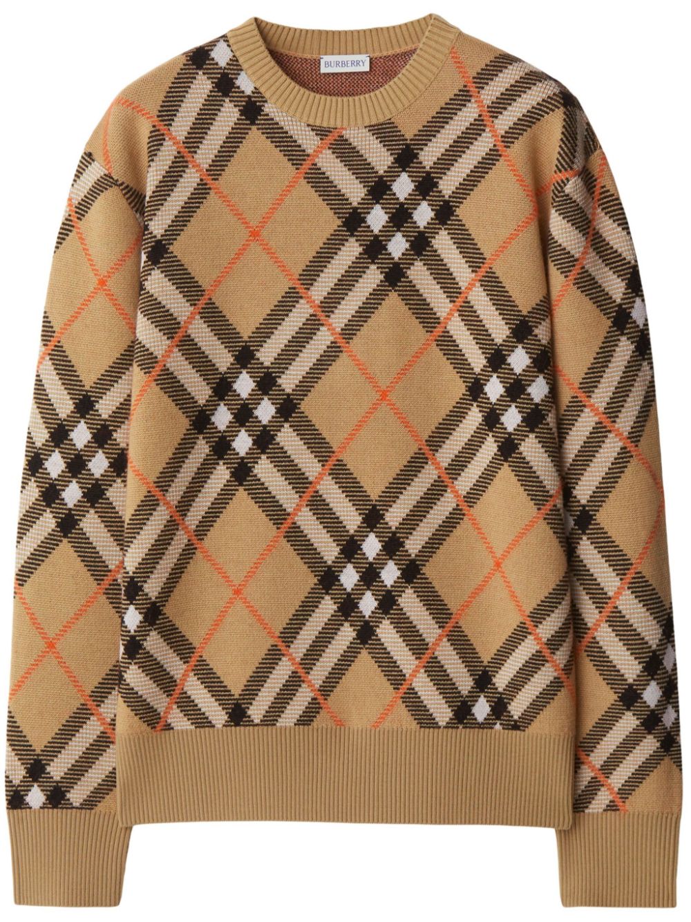 Burberry Nova Check Wool Blend Crew Neck Sweater - Beige image 0