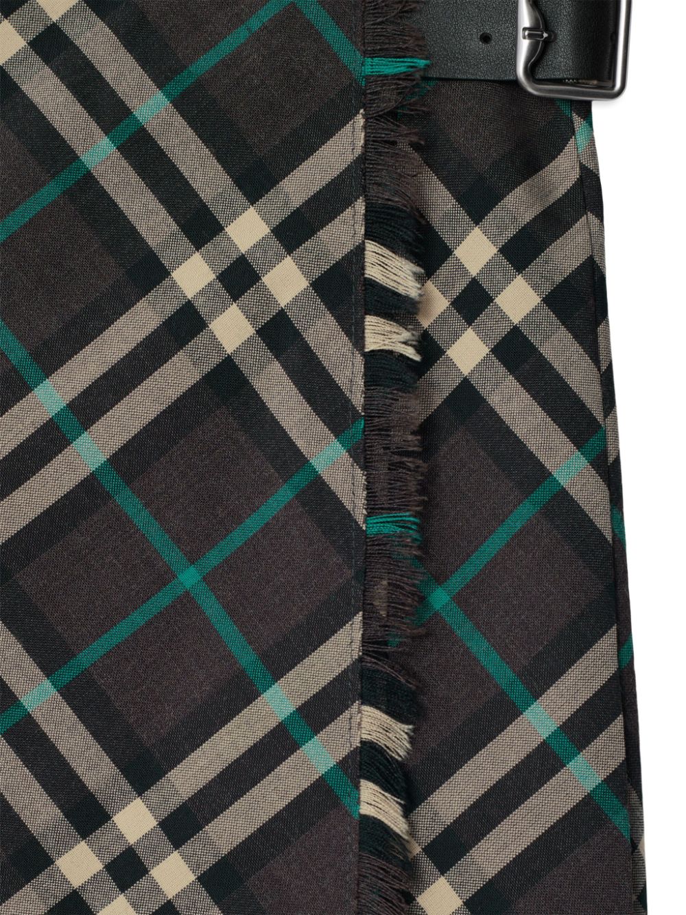 Burberry Green Check Pleated Leather Skirt image 2