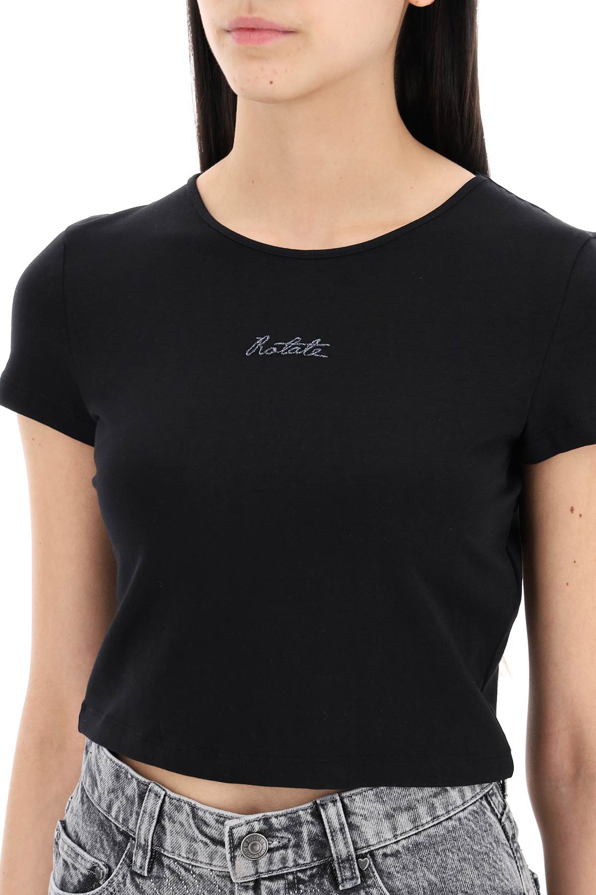 Rotate Cropped T-Shirt with Embroidered Lurex Logo image 3