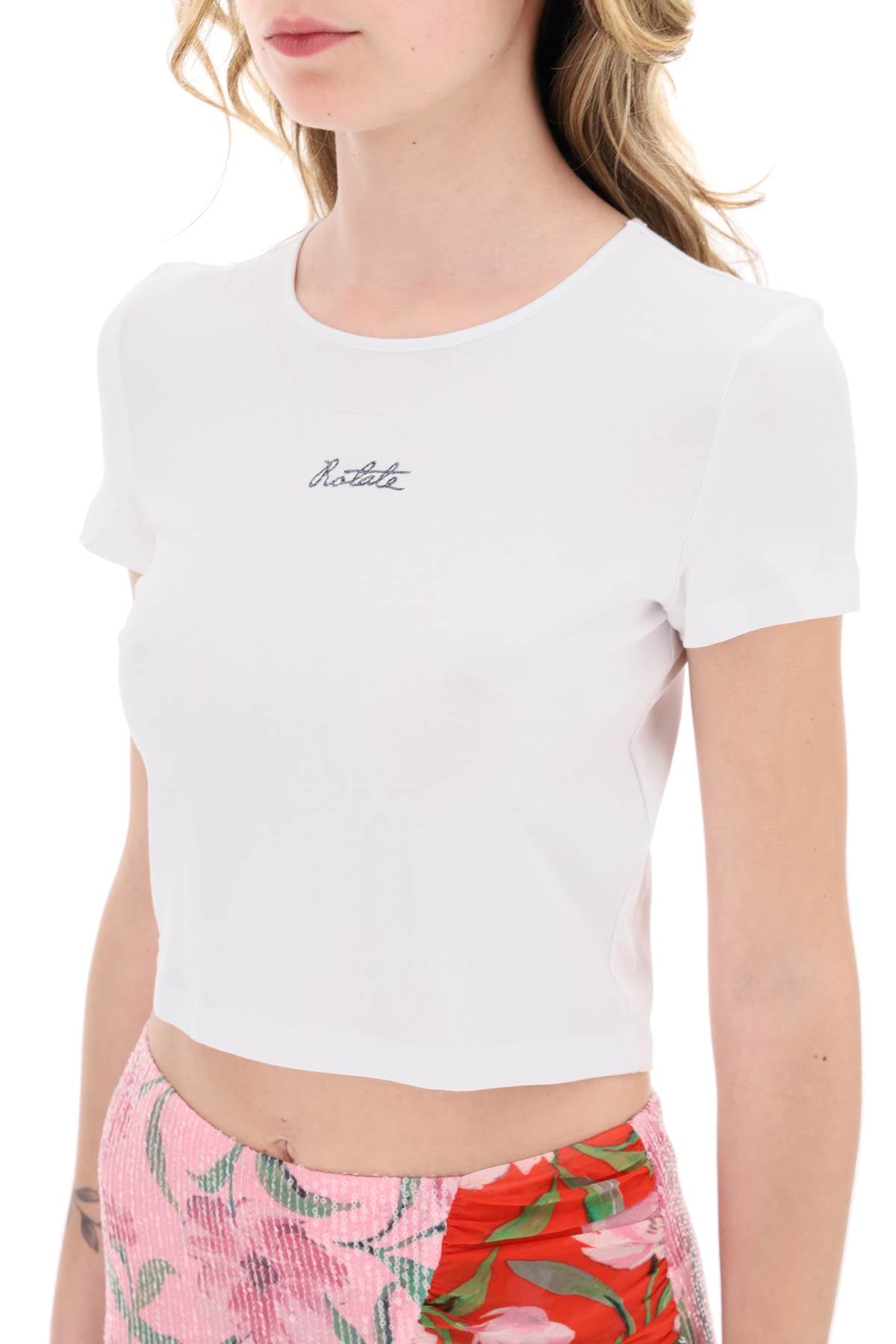 Rotate cropped t-shirt with embroidered lurex logo image 3