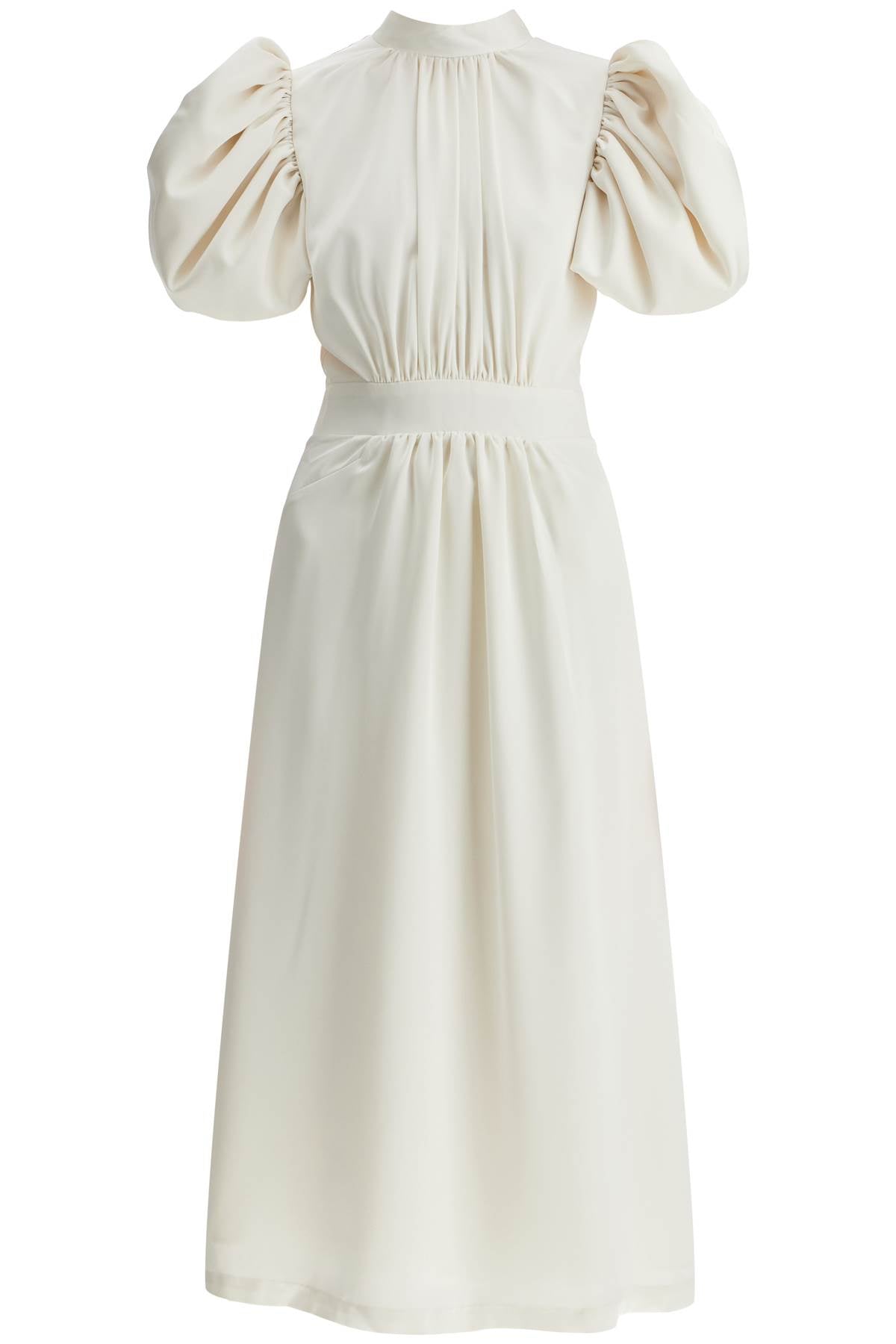 Rotate Midi Satin Dress with Puff Sleeves and Cutout Back image 0