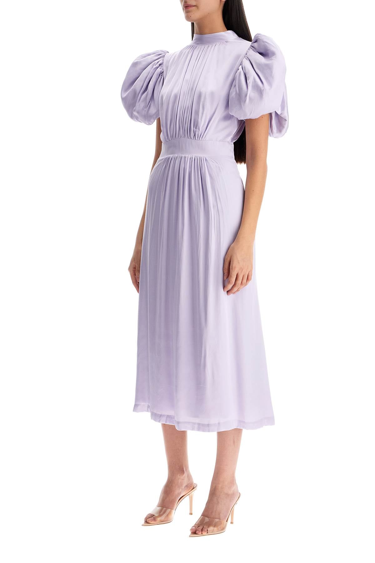 Rotate Midi Satin Dress with Puff Sleeves and Cutout Back image 3