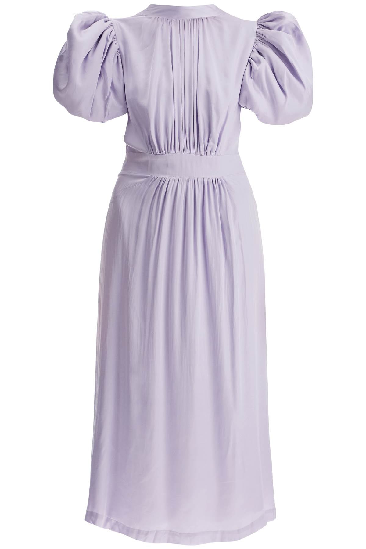 Rotate Midi Satin Dress with Puff Sleeves and Cutout Back image 0