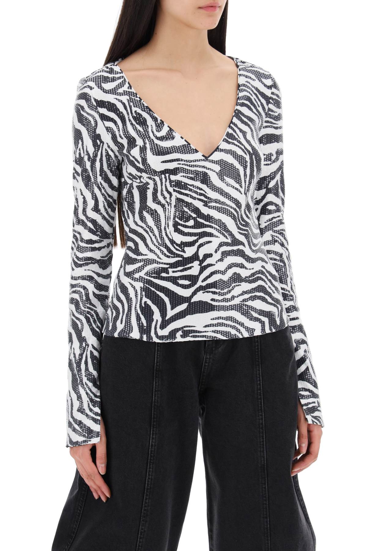 Rotate Zebra Print Long Sleeve T-Shirt with Sequins image 1