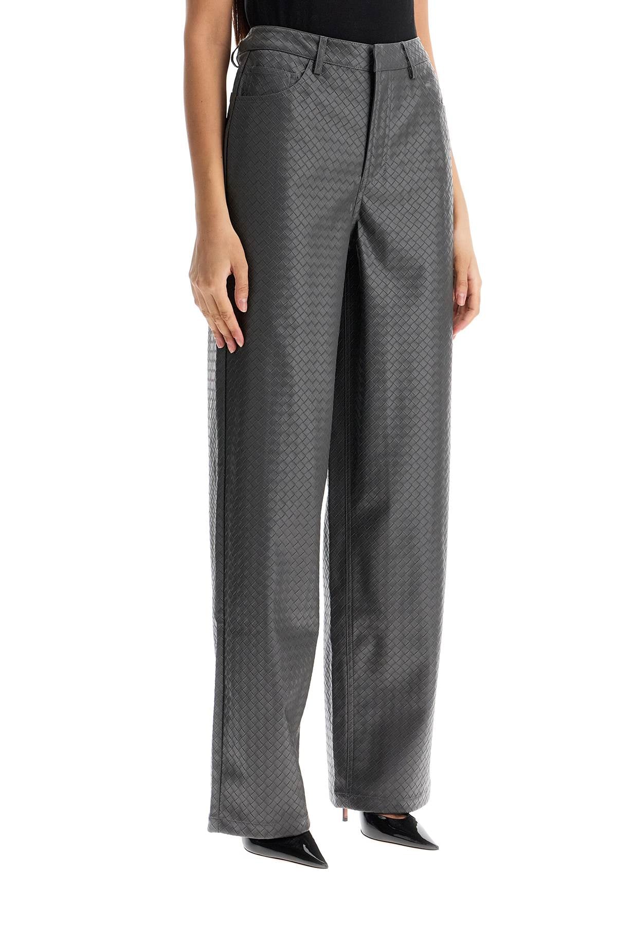 Rotate Wide-Leg Embossed Faux Leather Woven Pattern Trousers image 1