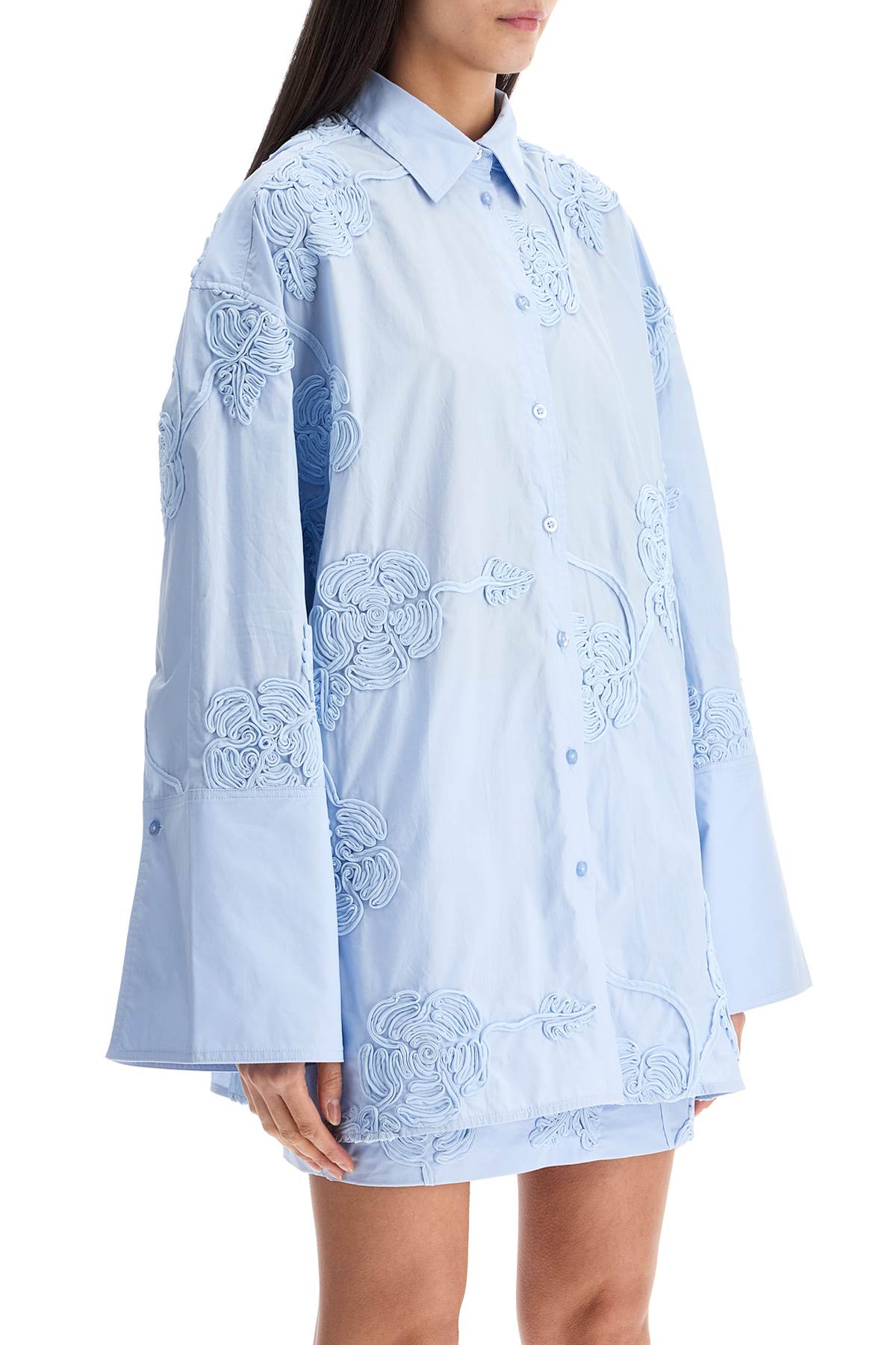 Rotate light blue cotton shirt with embossed floral pattern image 1