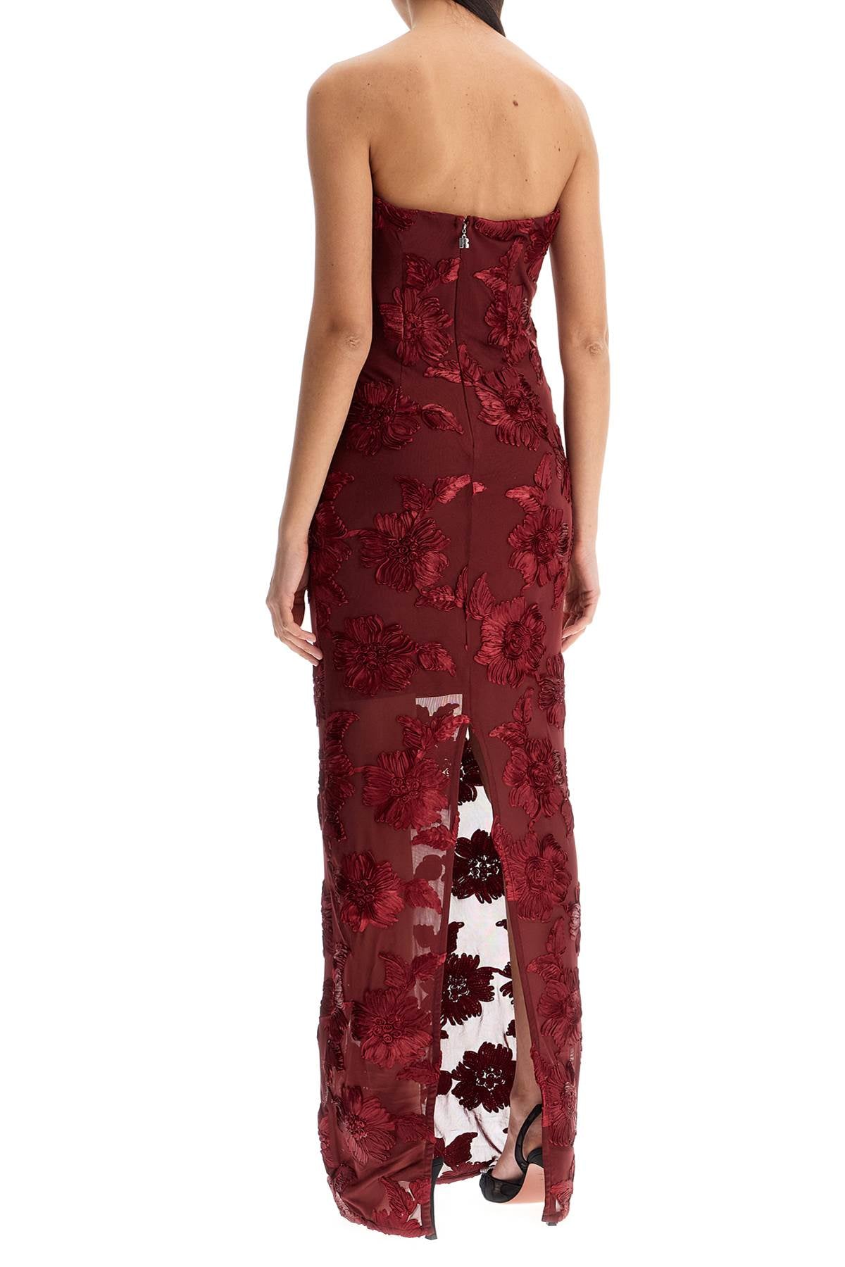 Rotate long mesh dress with embroidered flowers. image 2