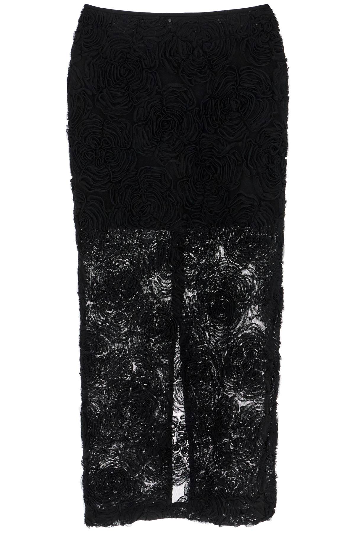 Rotate black recycled polyester floral mesh pencil skirt image 0