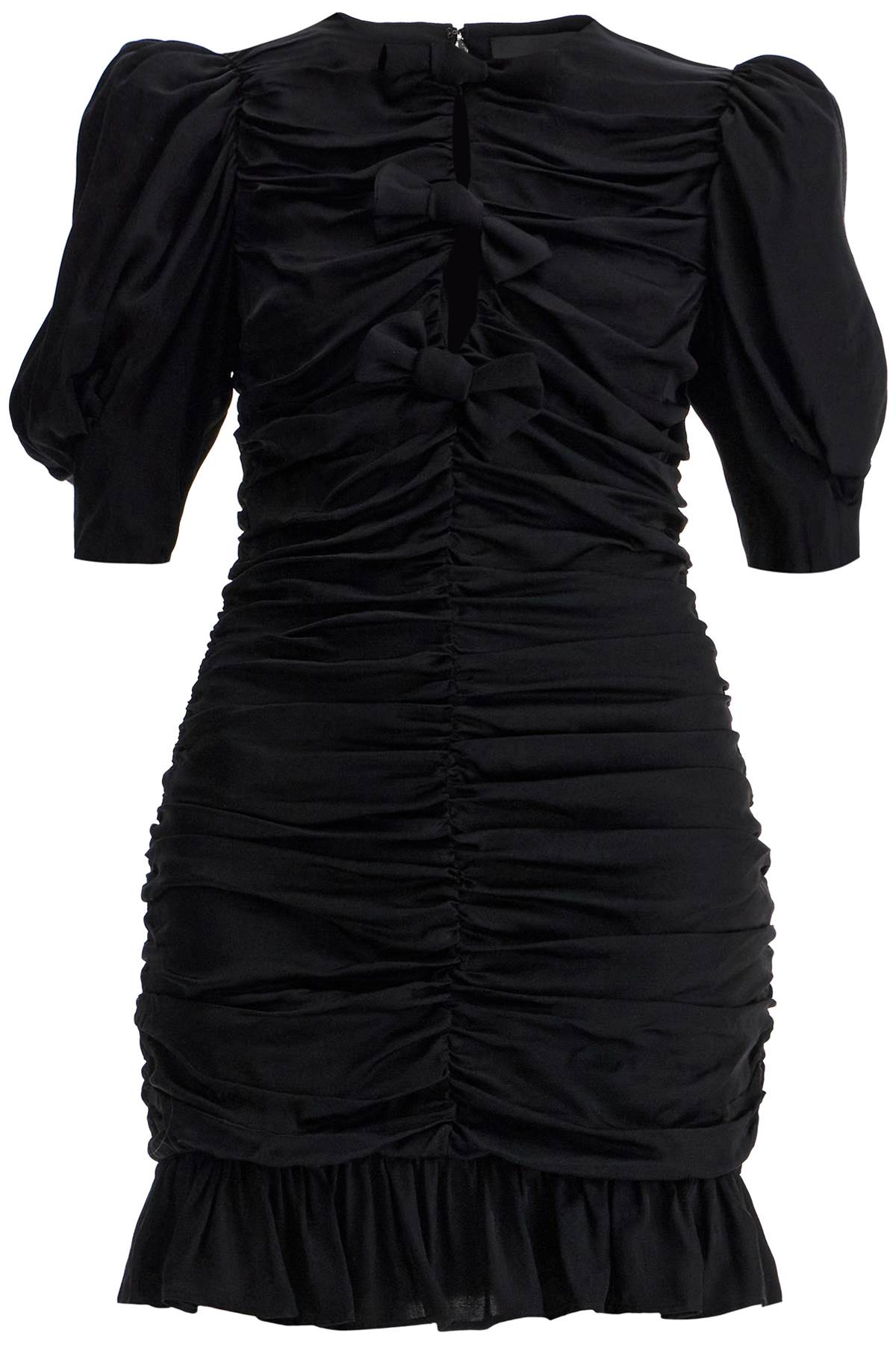 Rotate Draped Satin Mini Dress with Puff Sleeves and Bows image 0