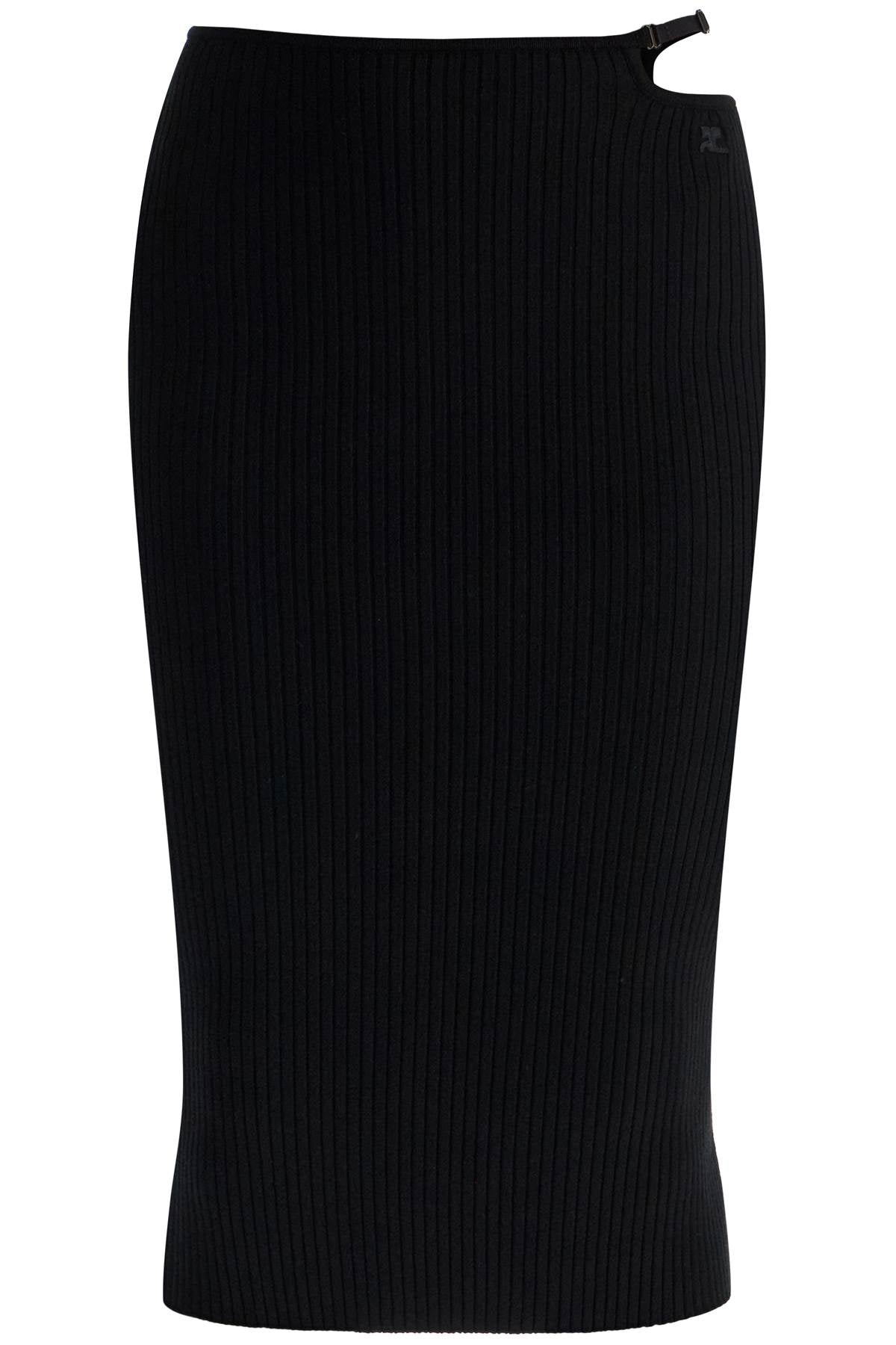 Courreges black midi skirt in viscose and polyester with vertical ribs image 0