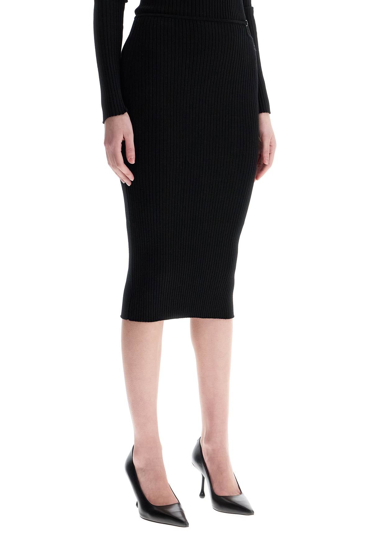 Courreges black midi skirt in viscose and polyester with vertical ribs image 1