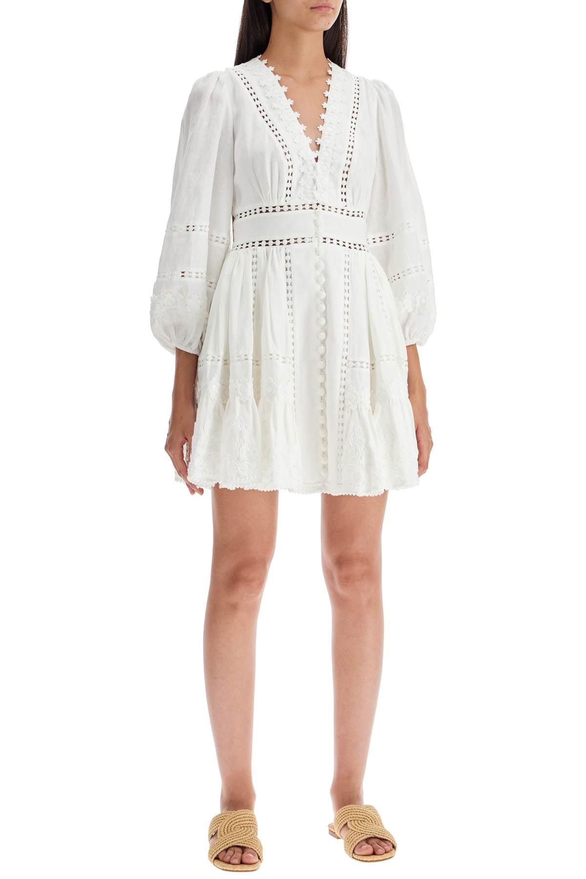 Zimmermann Linen Cutwork Embroidered Short Dress image 1