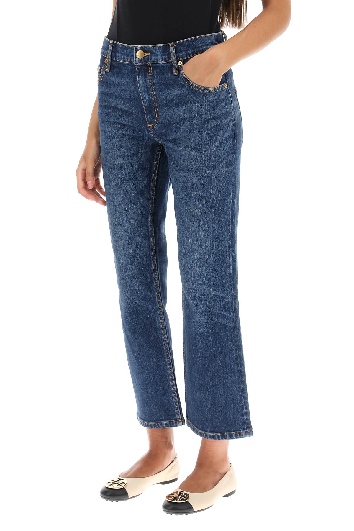 Tory Burch Cropped Flared Jeans in Dark Vintage Wash image 3