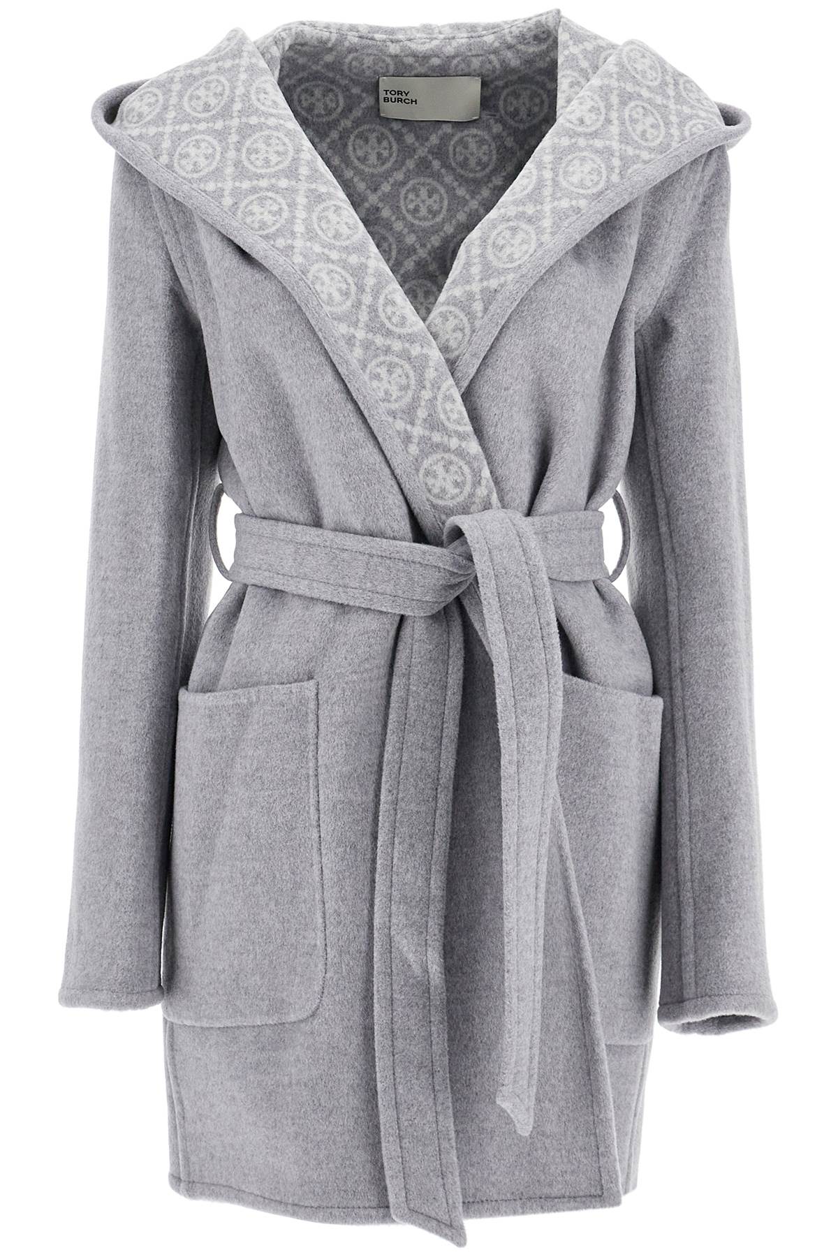 Tory Burch T-Monogram Wool Wrap Coat with Hood image 0