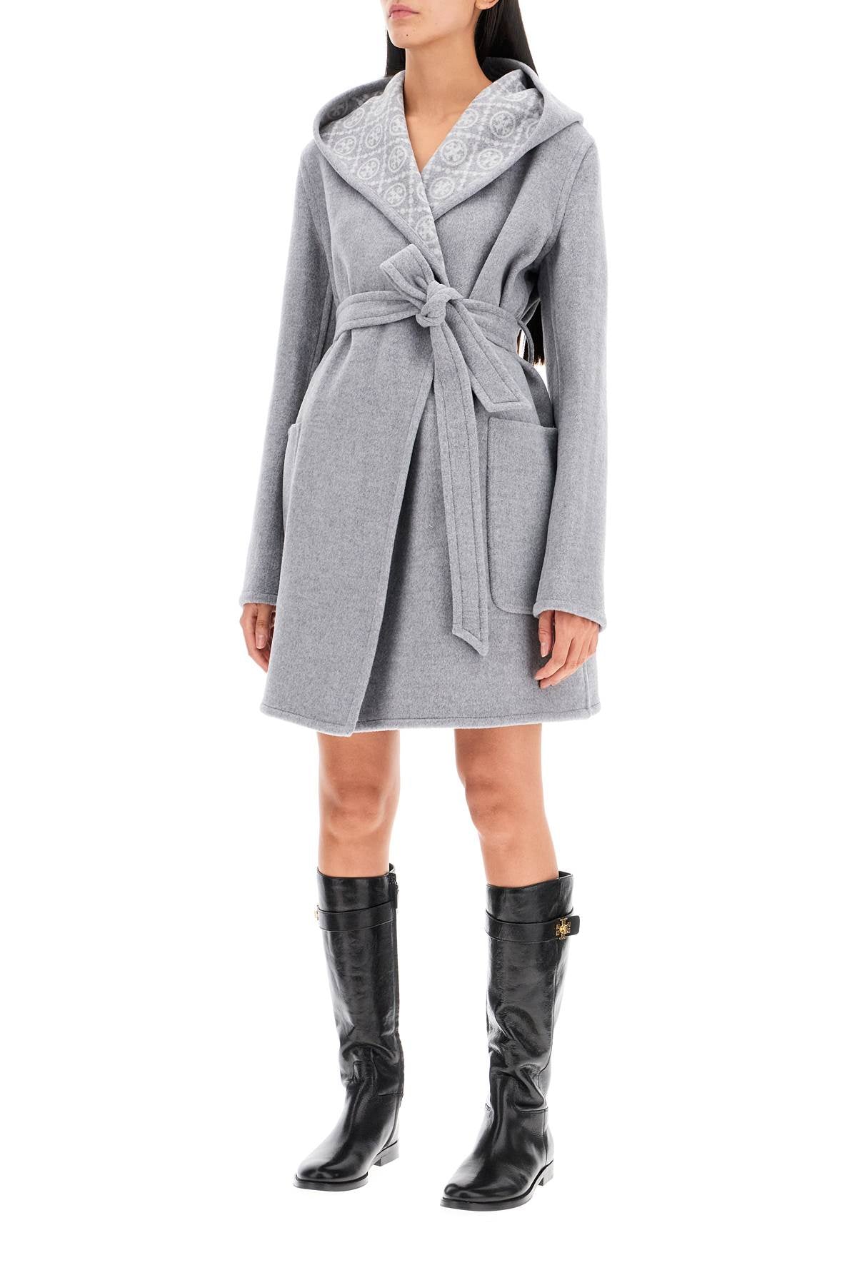 Tory Burch T-Monogram Wool Wrap Coat with Hood image 3