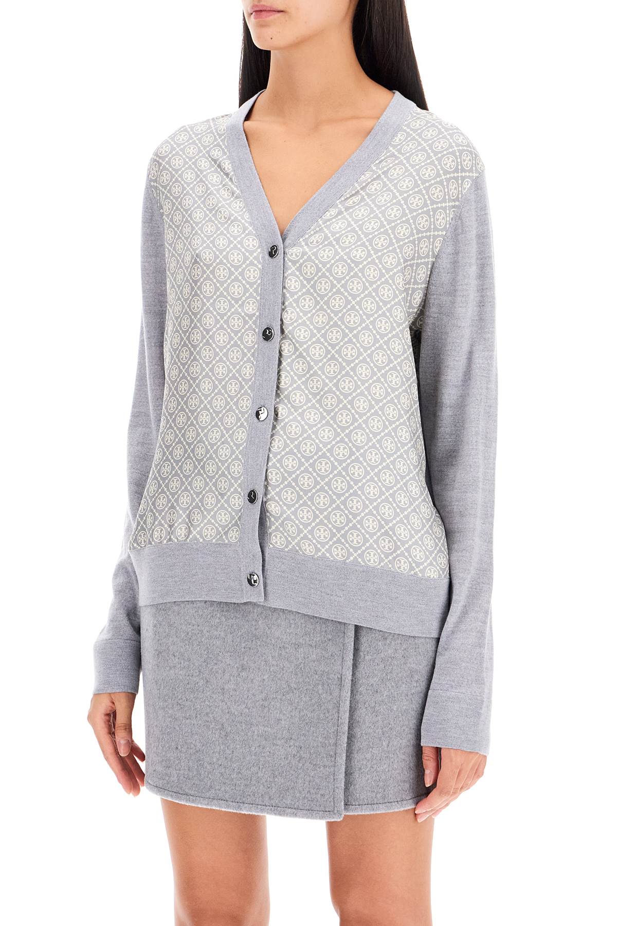 Tory Burch Wool Cardigan with Silk Double T Insert image 3