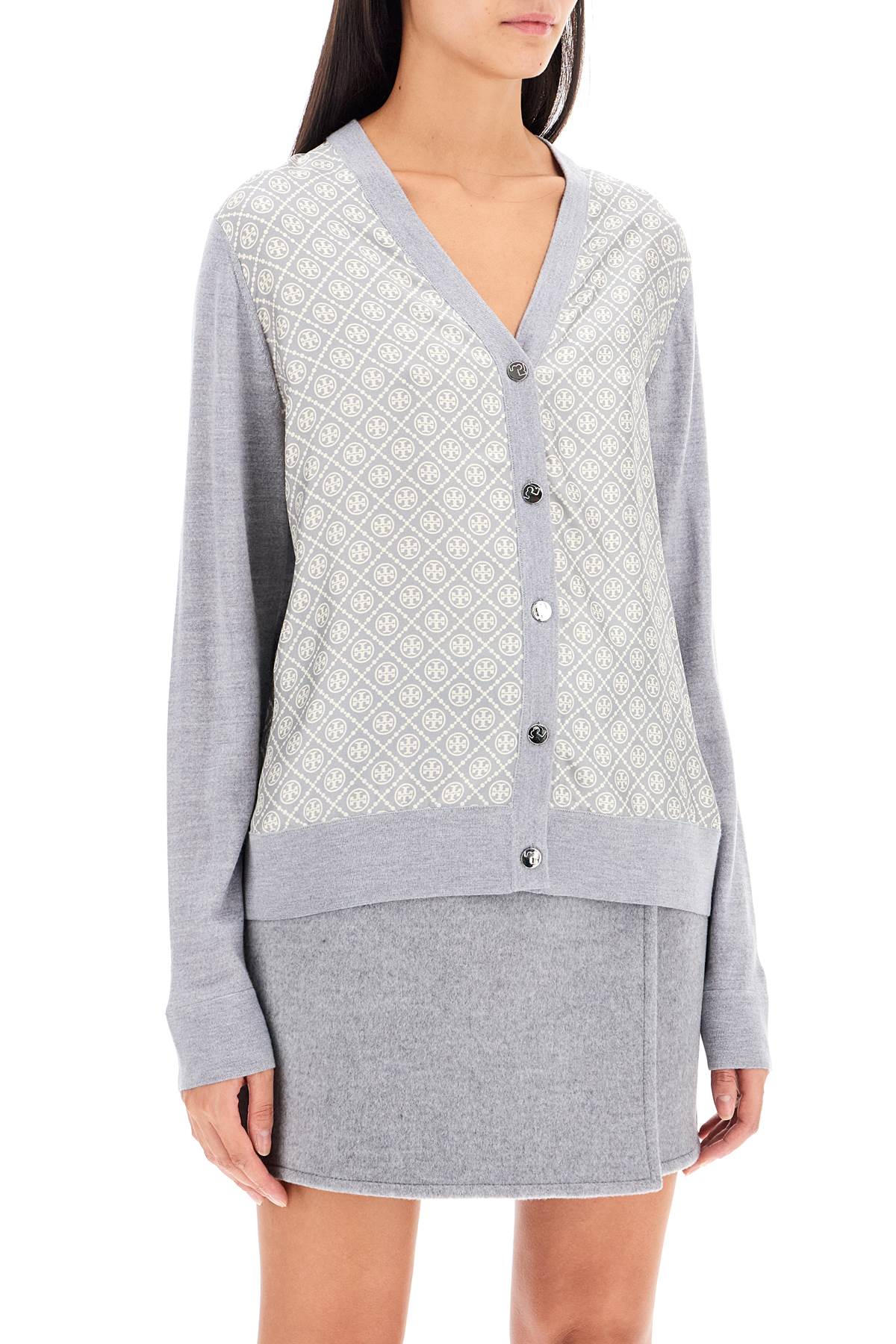 Tory Burch Wool Cardigan with Silk Double T Insert image 1