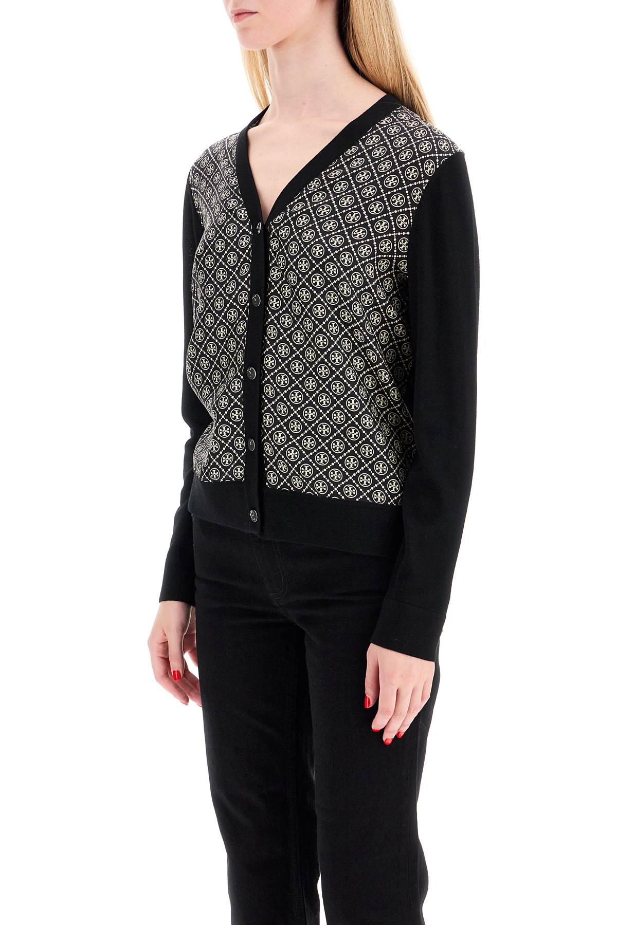 Tory Burch Wool Cardigan with Silk Double T Insert image 3