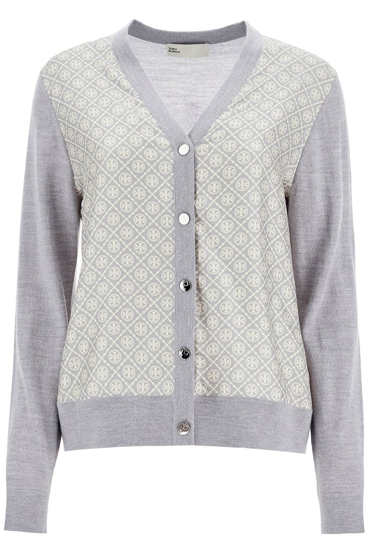 Tory Burch Wool Cardigan with Silk Double T Insert image 0