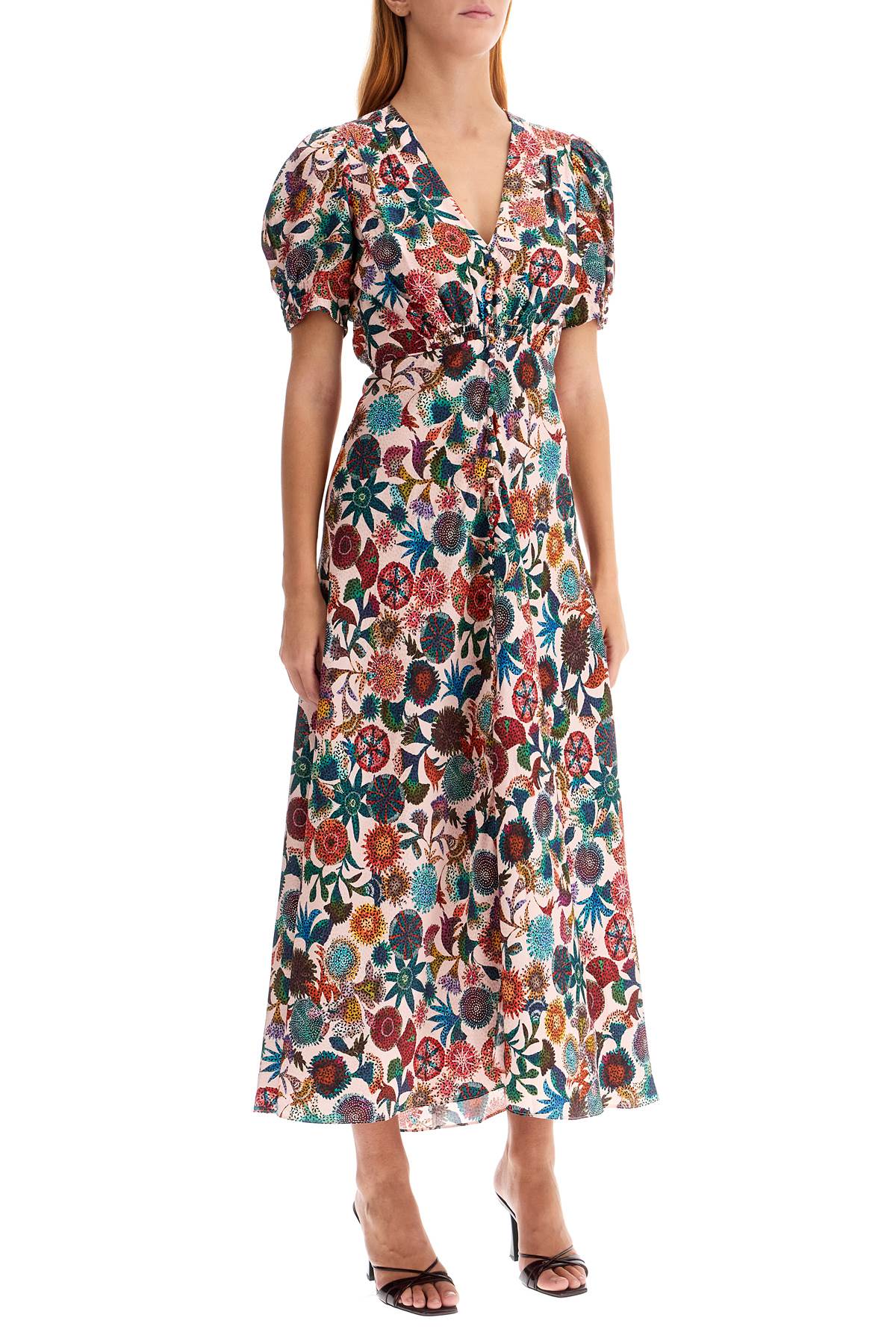 Saloni 'lea' long dress in printed silk image 1