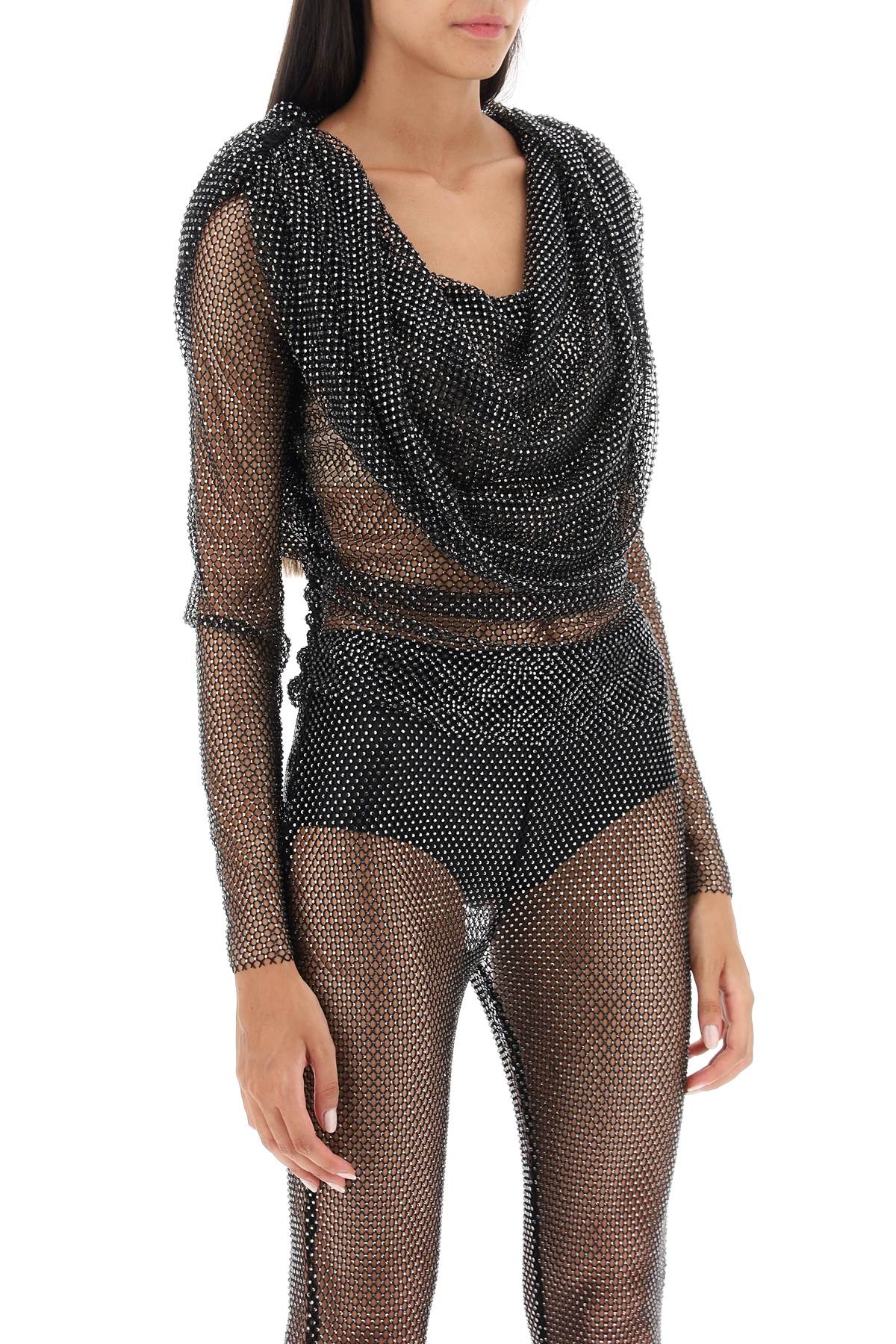 Giuseppe Di Morabito rhinestone fishnet hooded top image 1