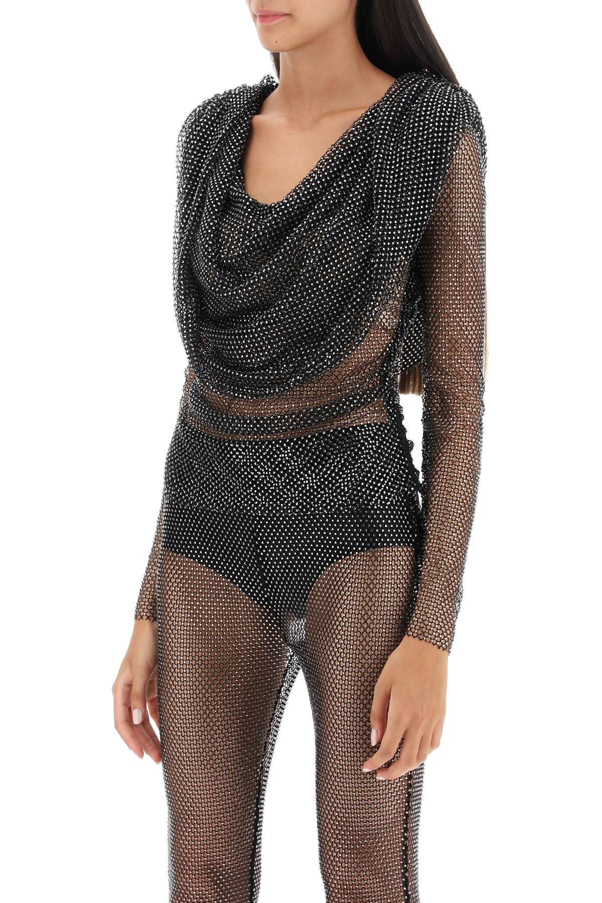 Giuseppe Di Morabito rhinestone fishnet hooded top image 3