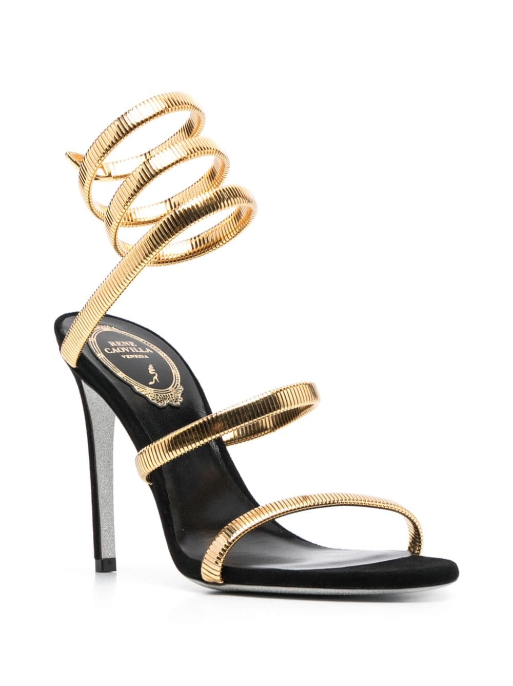 RENE' CAOVILLA Black Calfskin and Suede Peep Toe Sandals image 3