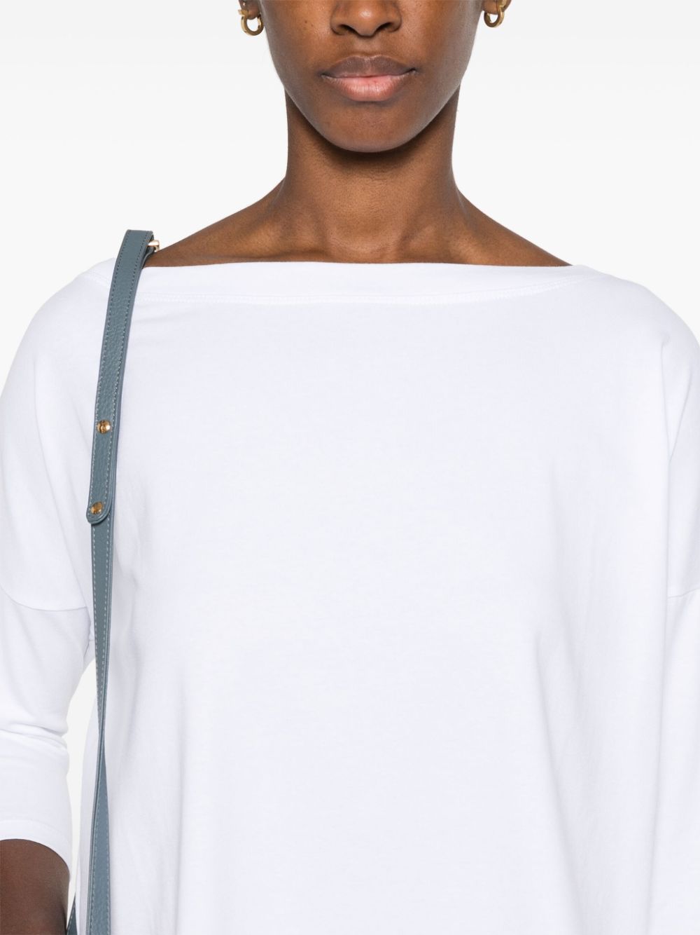 White Cashmere Sweater with Boat Neck and Drop Shoulders image 1