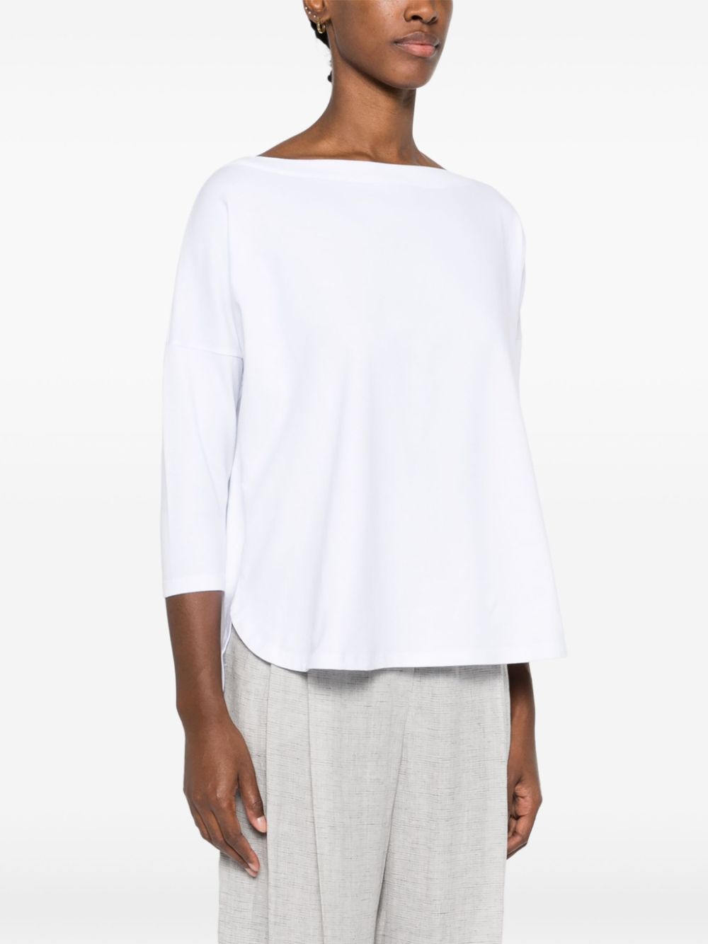 White Cashmere Sweater with Boat Neck and Drop Shoulders image 2