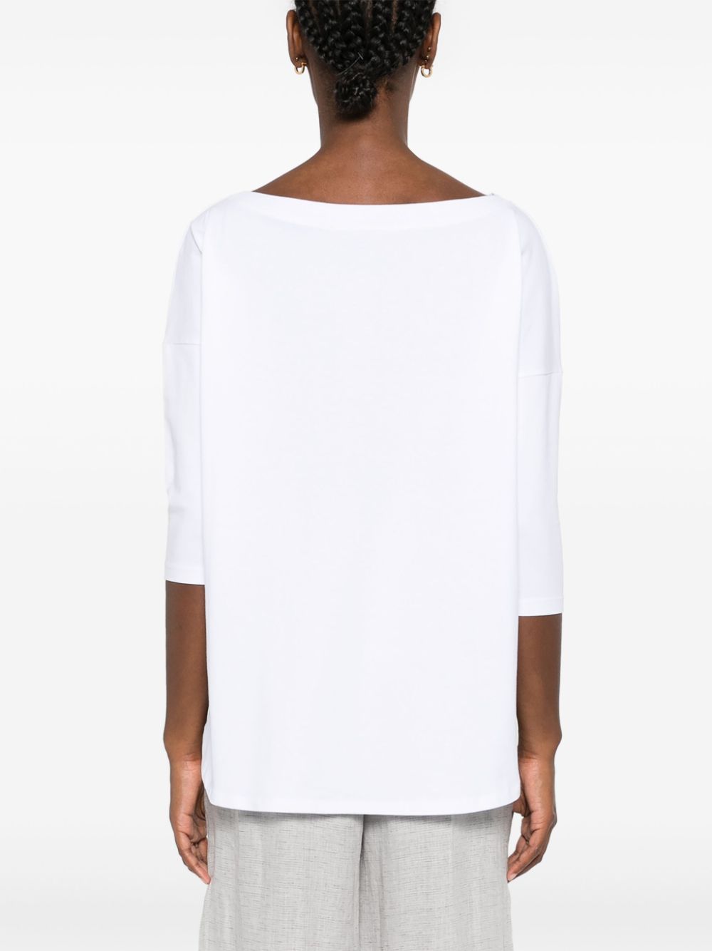 White Cashmere Sweater with Boat Neck and Drop Shoulders image 4