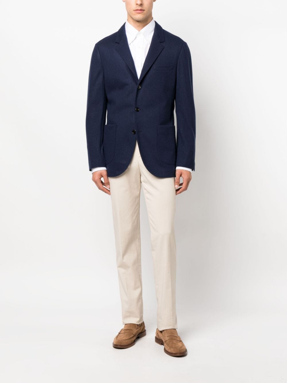 Brunello Cucinelli Blue Cashmere Notched Lapel Jacket image 4