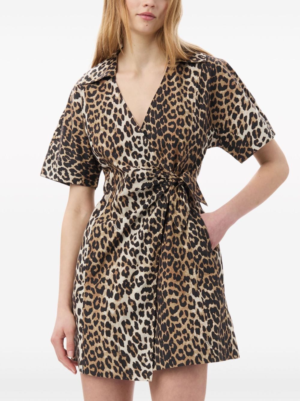 Ganni Leopard Print Wrap Dress - Brown image 1