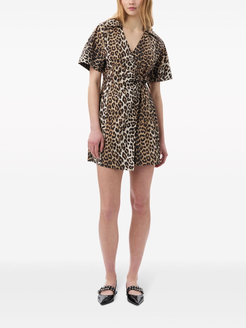 Ganni Leopard Print Wrap Dress - Brown image 3