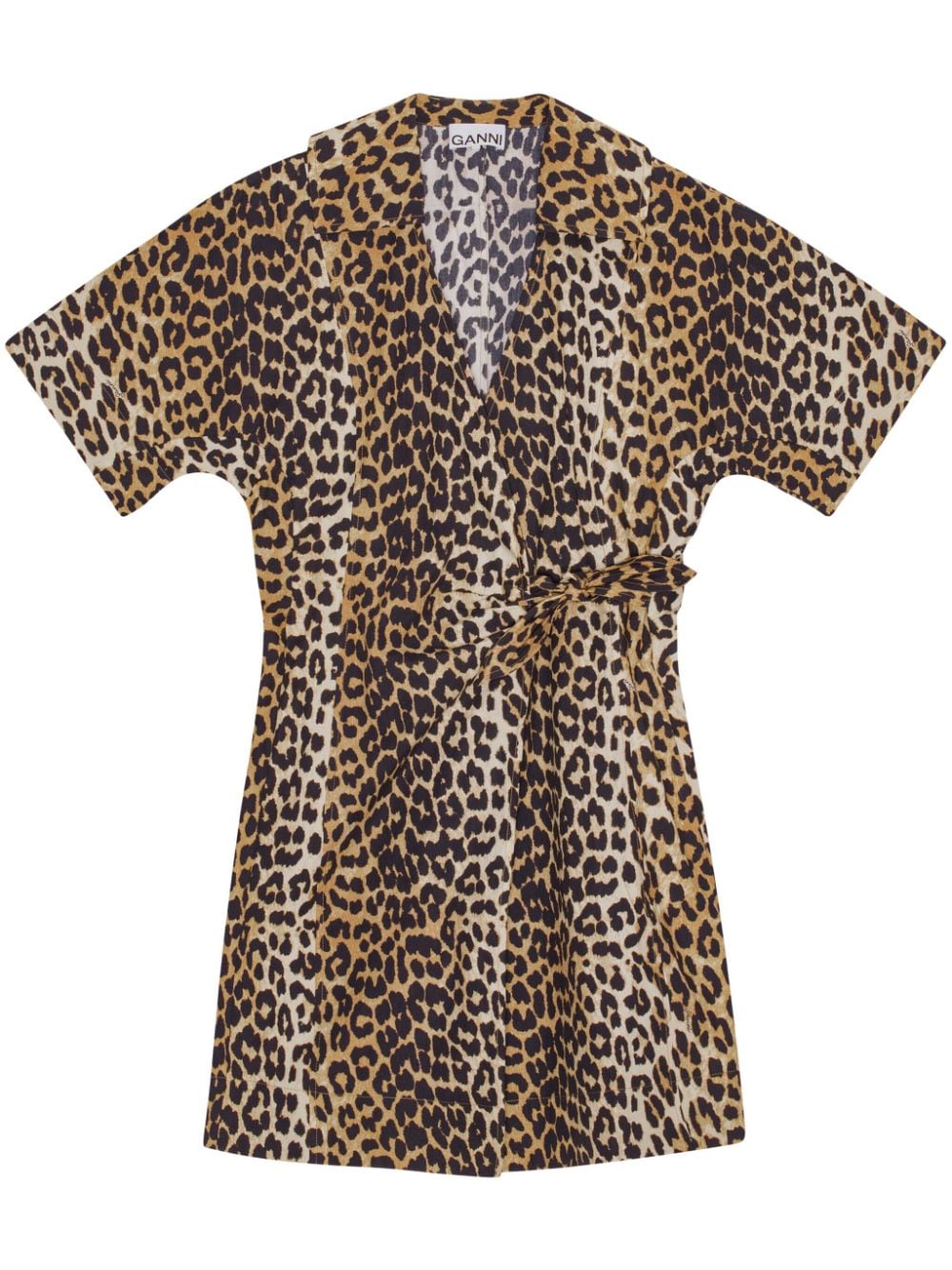 Ganni Leopard Print Wrap Dress - Brown image 0