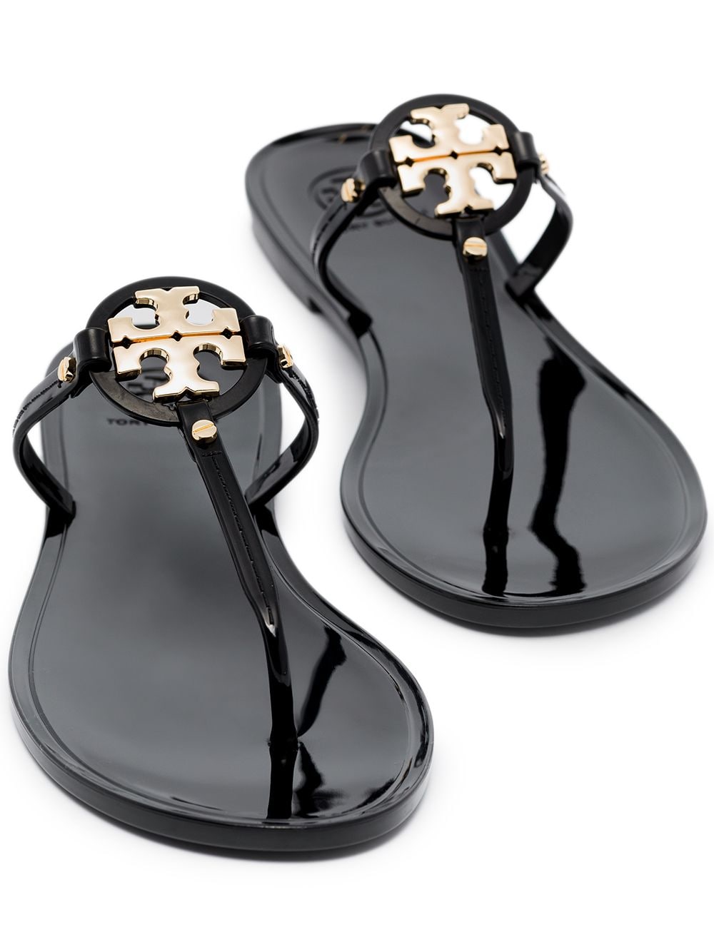 Tory Burch Black Leather Thong Sandals with Gold Logo image 1