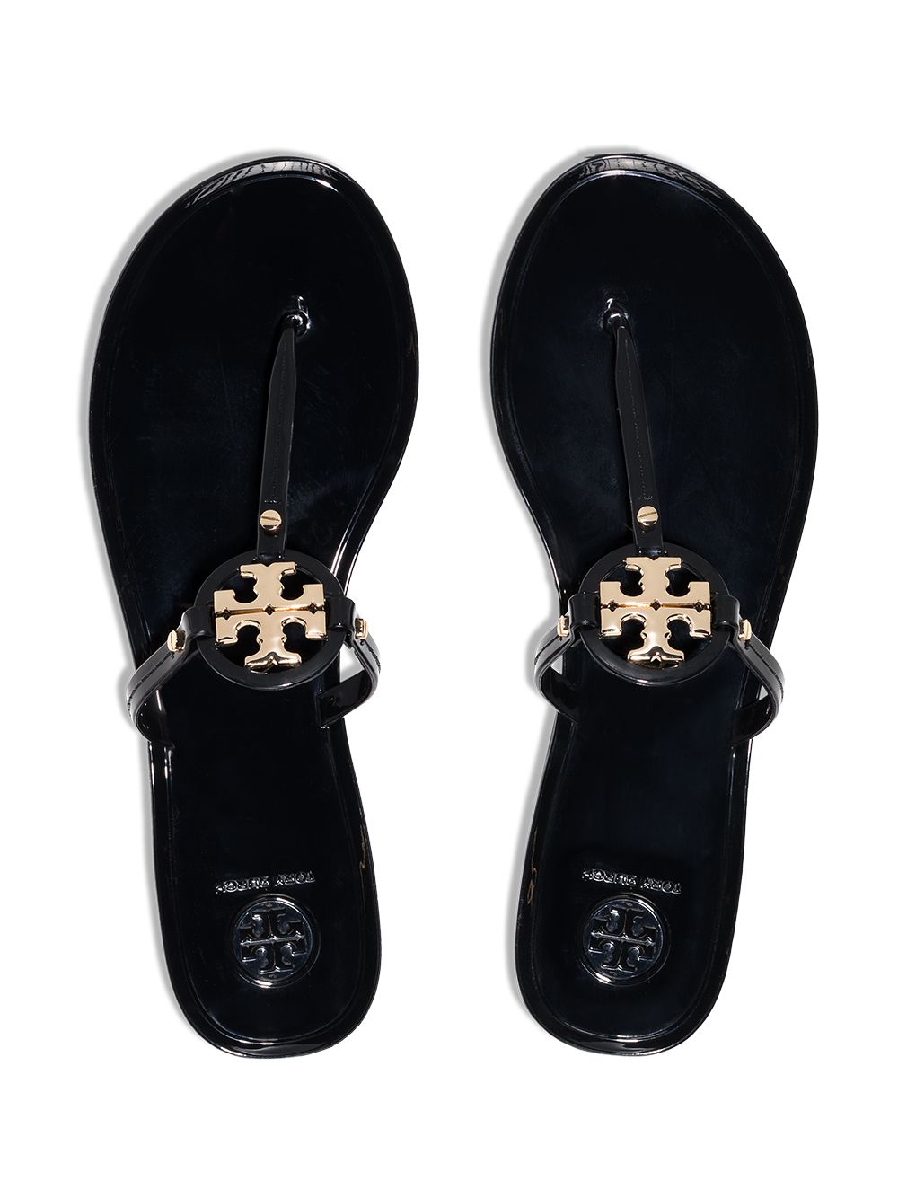 Tory Burch Black Leather Thong Sandals with Gold Logo image 3