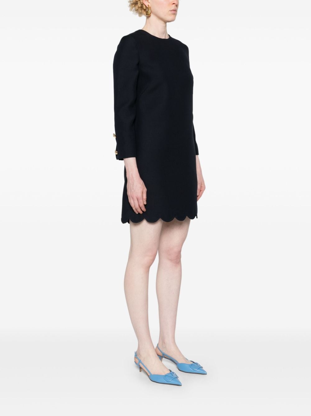 Valentino Garavani Navy Blue Wool-Silk Blend Shift Dress image 2