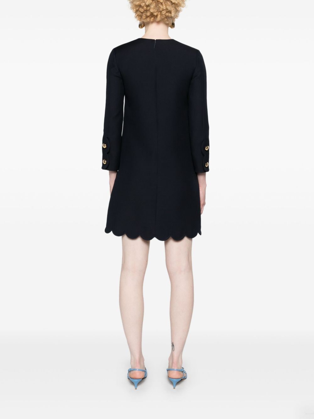 Valentino Garavani Navy Blue Wool-Silk Blend Shift Dress image 3