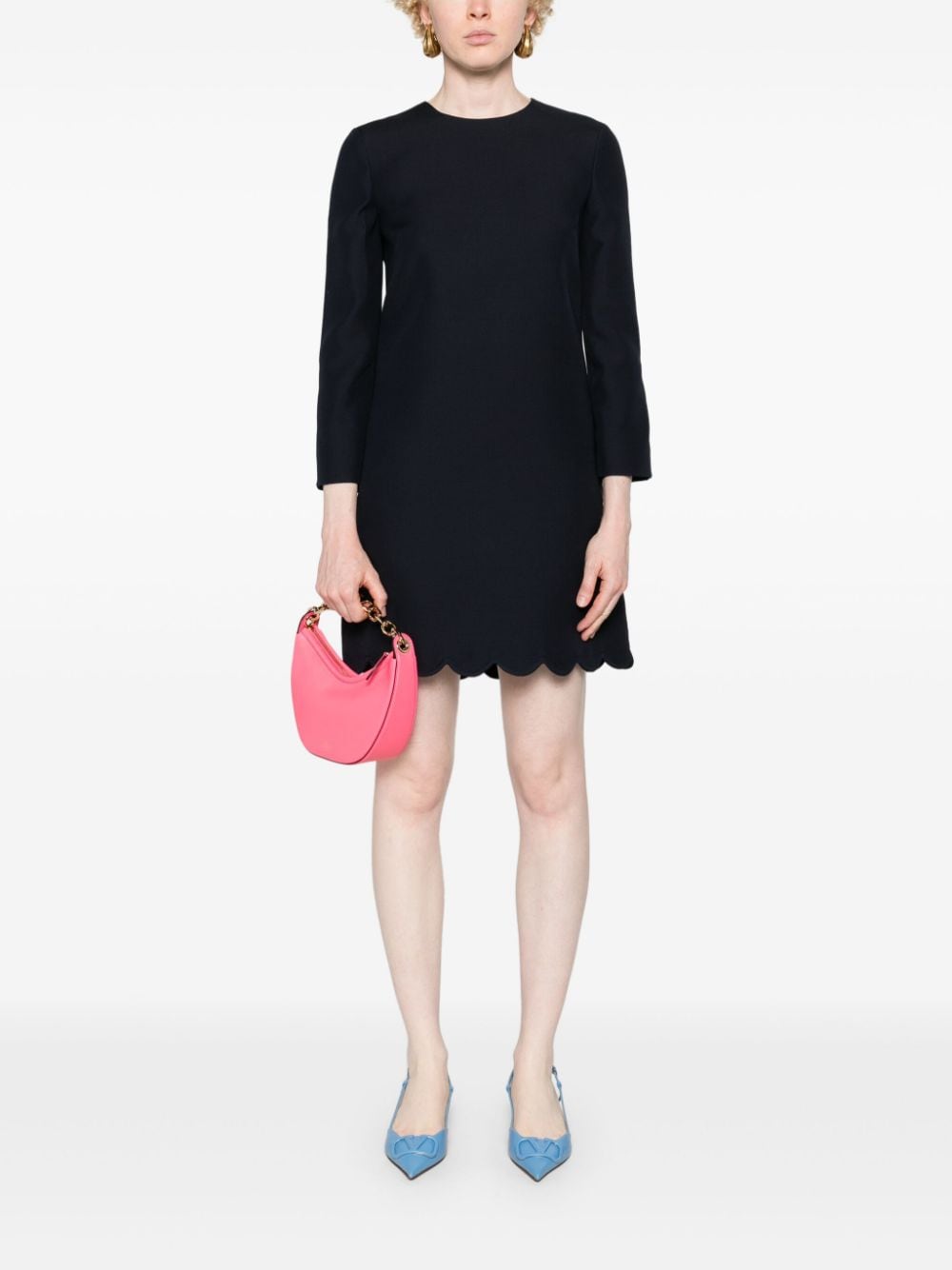 Valentino Garavani Navy Blue Wool-Silk Blend Shift Dress image 4