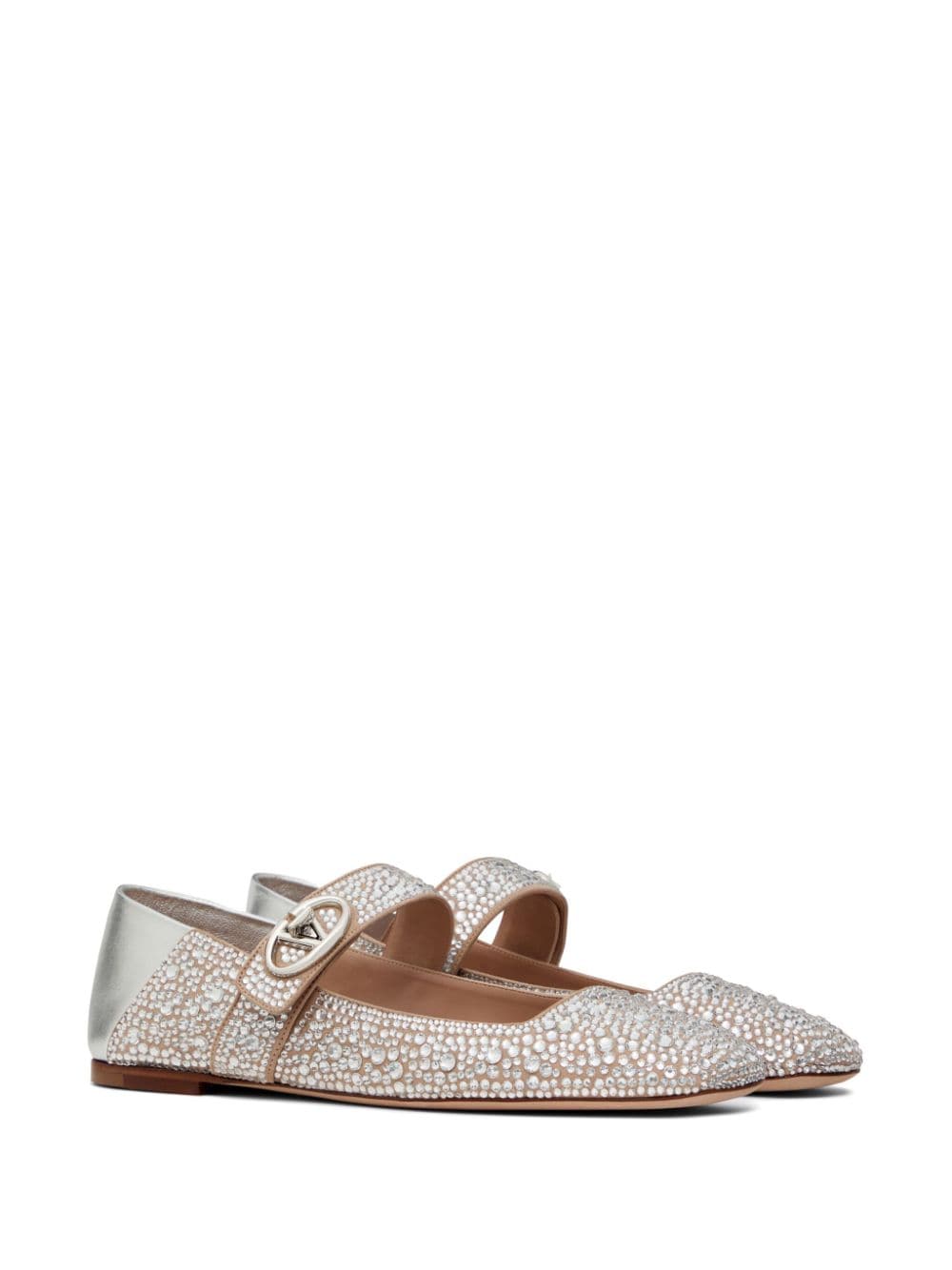 Valentino Garavani Silver VLogo Signature Flat Shoes with Crystal Embellishments image 2