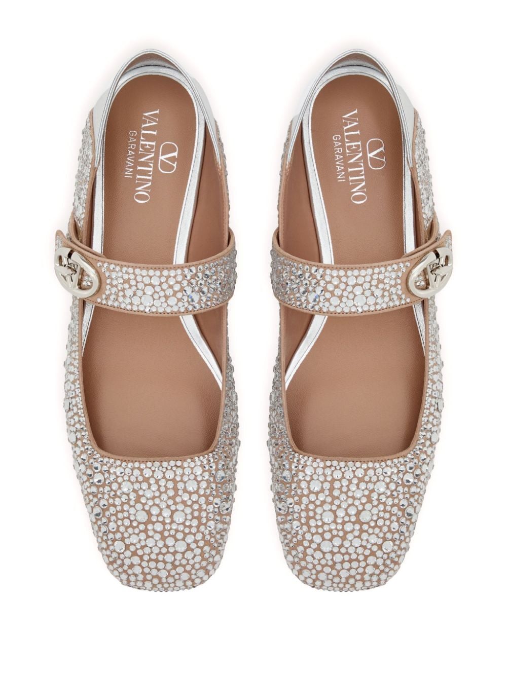 Valentino Garavani Silver VLogo Signature Flat Shoes with Crystal Embellishments image 3