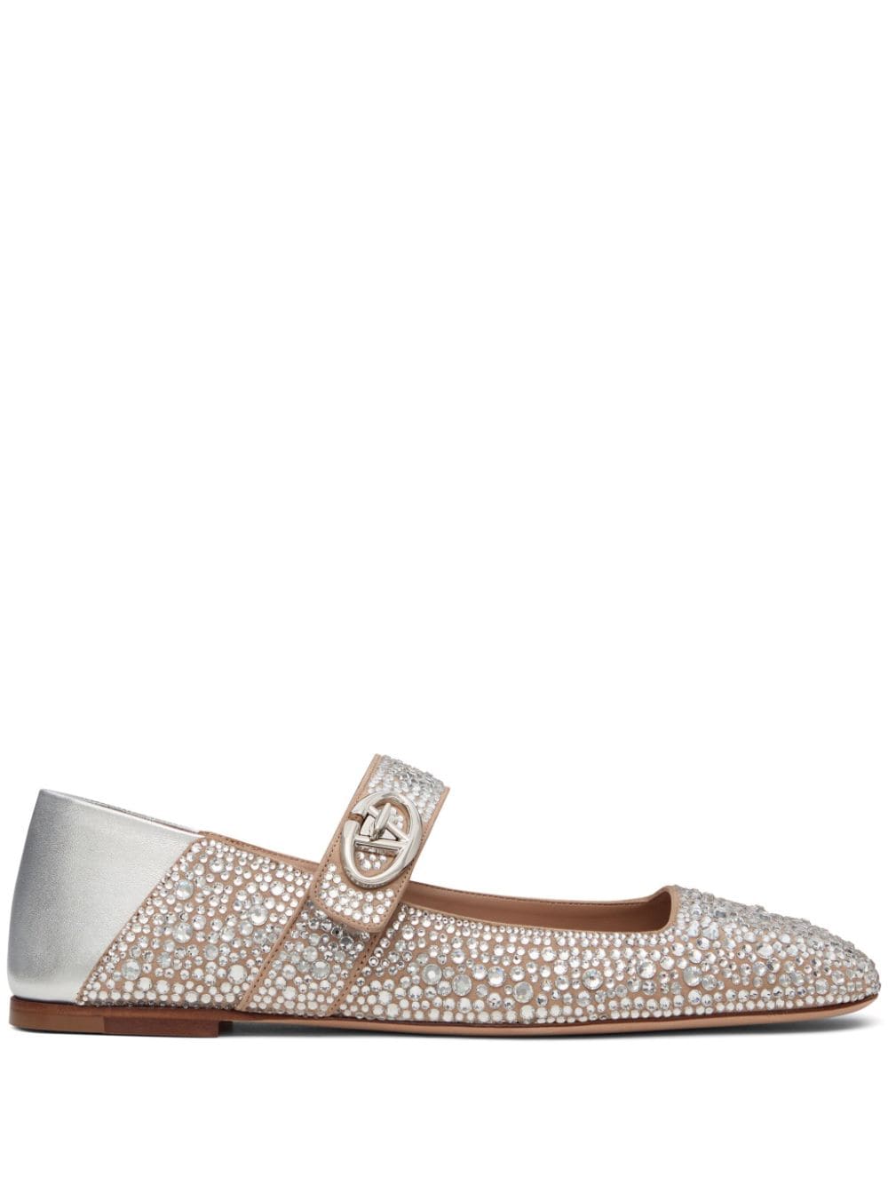 Valentino Garavani Silver VLogo Signature Flat Shoes with Crystal Embellishments image 0