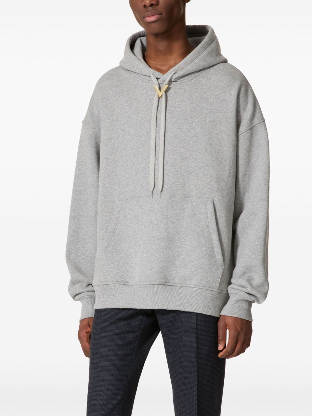 Valentino Garavani Grey Cotton Drawstring Hoodie image 3