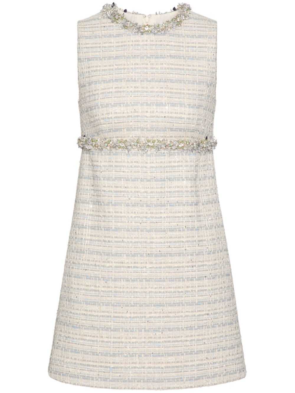 Valentino Garavani Cream White & Blue-Grey Tweed A-Line Dress image 0