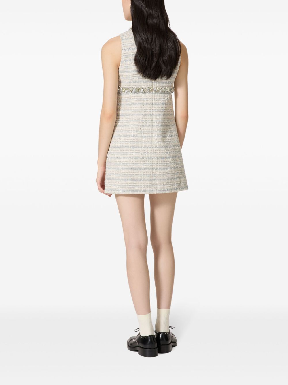 Valentino Garavani Cream White & Blue-Grey Tweed A-Line Dress image 3