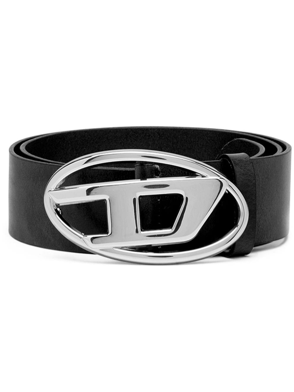 Diesel Black Leather Belt with Logo Buckle image 0