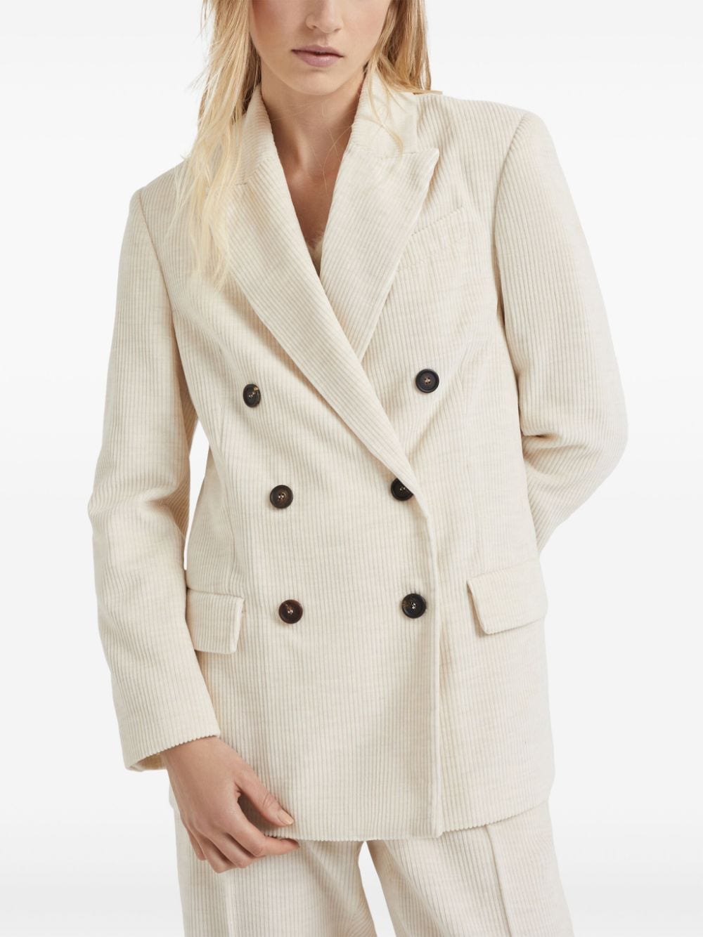 Brunello Cucinelli Ivory Corduroy Double-Breasted Jacket image 5