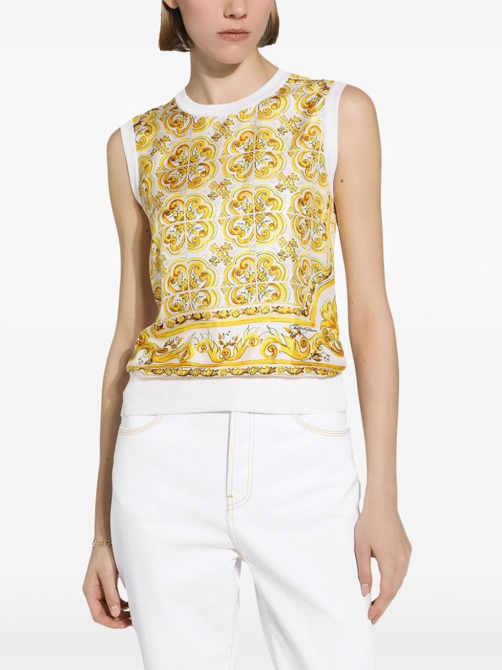 Dolce & Gabbana Yellow Silk Sleeveless Top image 2