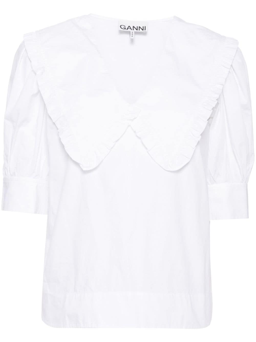 Ganni White Cotton Poplin Ruffled Trim Shirt image 0