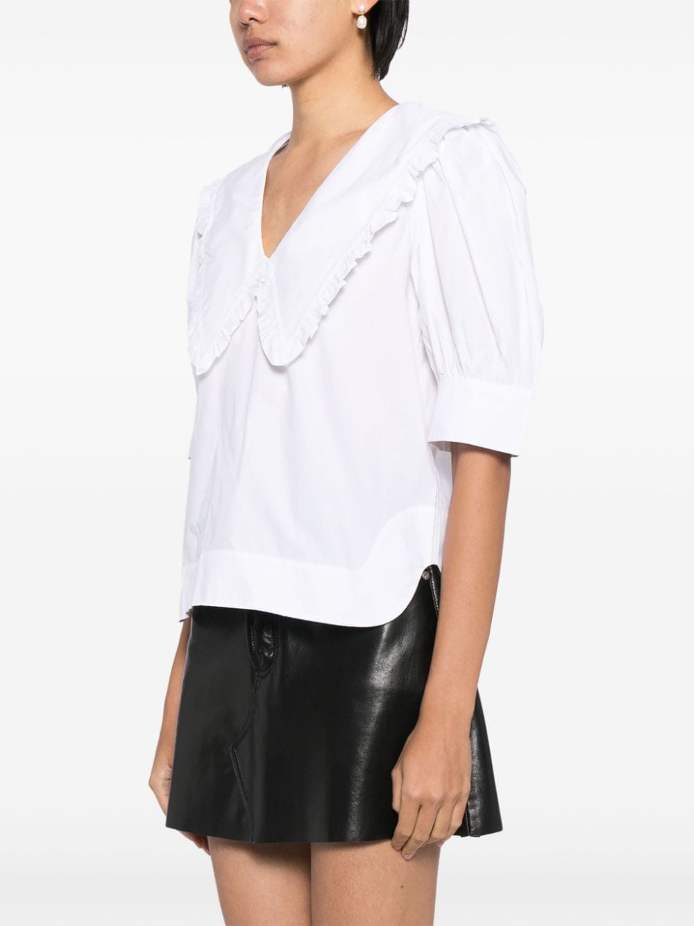 Ganni White Cotton Poplin Ruffled Trim Shirt image 2